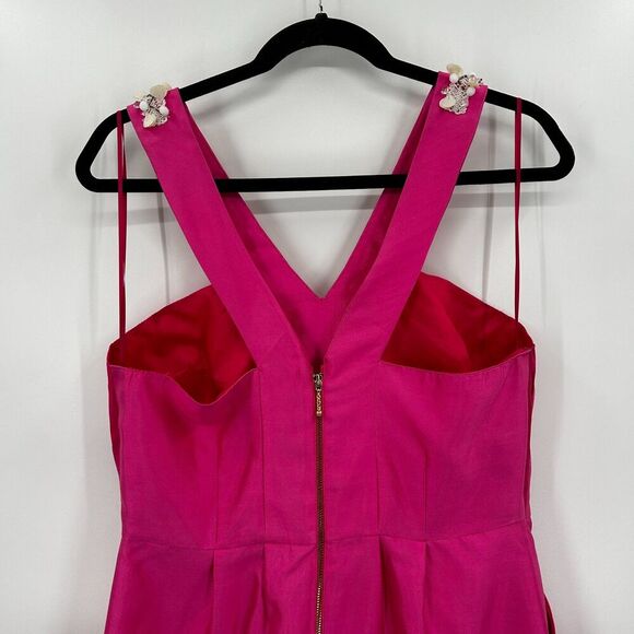 KATE SPADE Pink White Seashell Bead V-Neck Pleated Barbiecore Mini Dress Size 10 - Picture 8 of 11